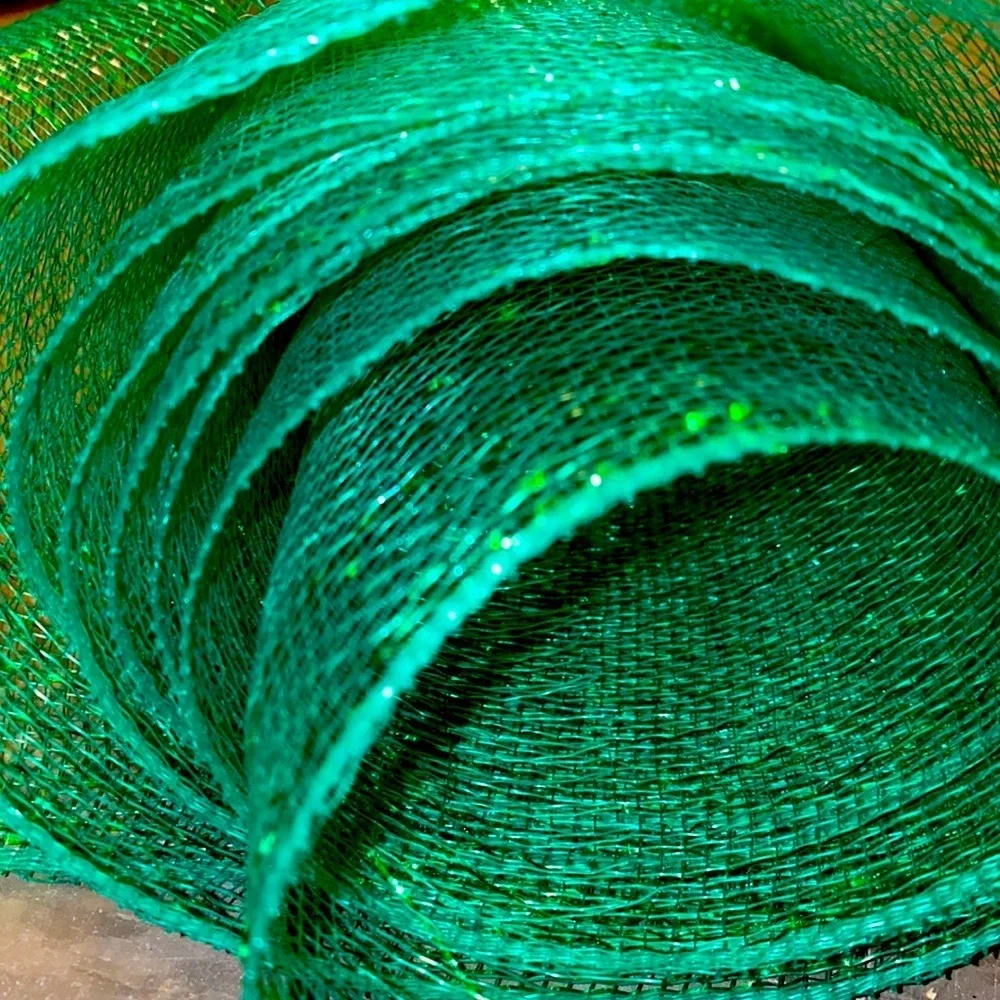 Green shimmer glitz ribbon holiday decor 1 length 10ft & 1 length 4 ft, 30” wide